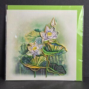 YoderDo Quilling Handmade Greeting Card 3D Lotus Water Lily Art Design 6x6"